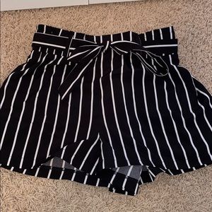 Black and white striped tie shorts